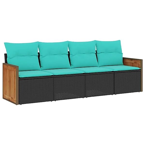 vidaXL 4-Tlg Gartensofa-Set mit Kissen Schwarz Polyrattan 3227450 günstig online kaufen