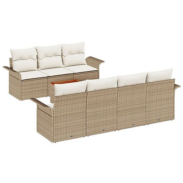 vidaXL Loungesofa 8-tlg. Garten-Sofagarnitur mit Kissen Beige Poly Rattan, günstig online kaufen