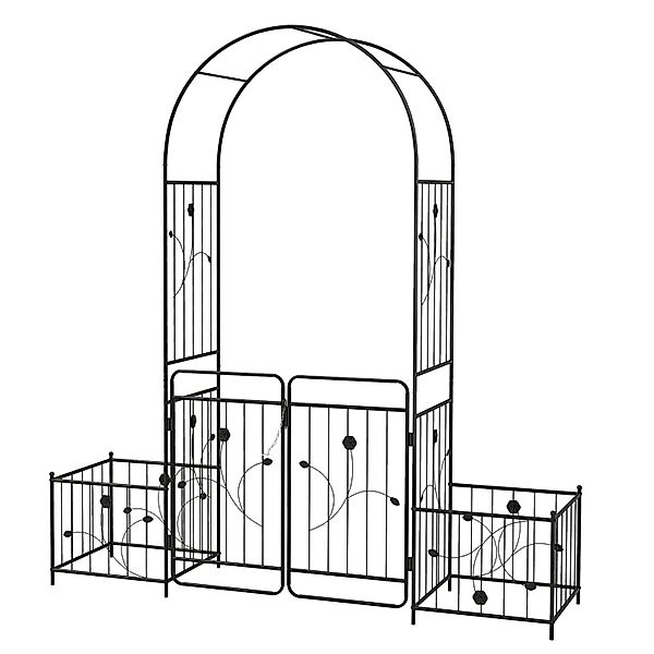 Costway Rosenbogen mit Tür Torbogen mit 2 Pflanzgefäßen 202x50x220cm günstig online kaufen
