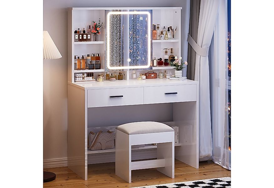 HOMALL Schminktisch Schminktisch mit Spiegel und LED 2 Schubladen und 6 Abl günstig online kaufen