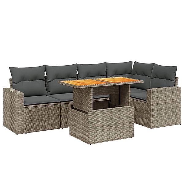 vidaXL 6-Tlg Garten-Sofagarnitur mit Kissen Grau Poly Rattan 3271305 günstig online kaufen