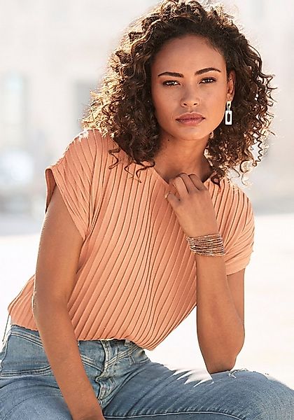 LASCANA T-Shirt mit Biesenstruktur, bügelfreies T-Shirt aus moderner Strukt günstig online kaufen