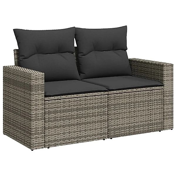 vidaXL Gartensofa 2-Sitzer mit Kissen Grau Poly Rattan 366140 günstig online kaufen