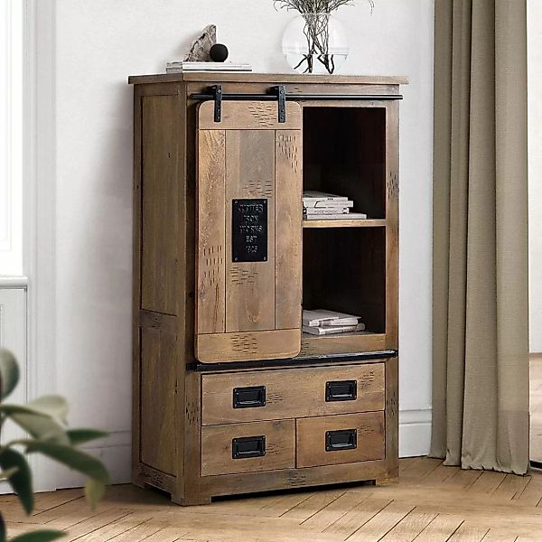 Holzschrank Massiv Massivholzschrank aus Mangobaum Massivholz mit drei Schu günstig online kaufen