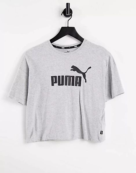 Puma – Essentials – T-Shirt in Grau mit kurzem Schnitt und Logo günstig online kaufen