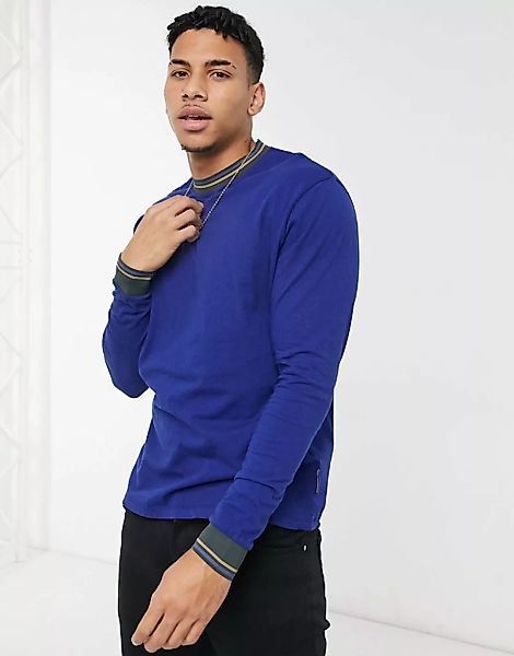 ASOS DESIGN – Lockeres, langärmliges Shirt mit Zierstreifen-Blau günstig online kaufen