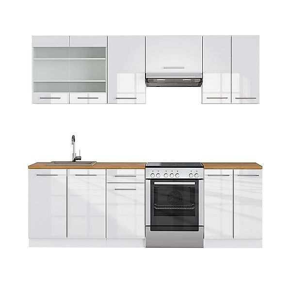Vicco Fame-Line Küchenzeile Weiß 240 cm ohne Arbeitsplatte günstig online kaufen