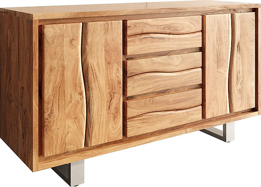 DELIFE Sideboard Live-Edge, Akazie Natur 147 cm 2 Türen 3 Schübe Baumkante günstig online kaufen