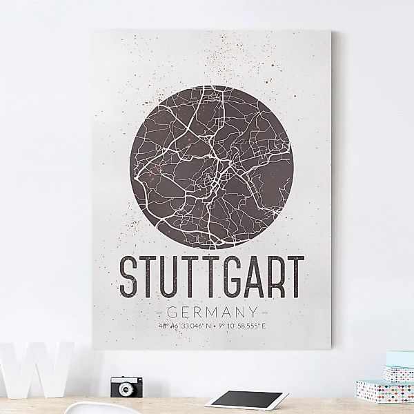Leinwandbild Schwarz-Weiß - Hochformat Stadtplan Stuttgart - Retro günstig online kaufen