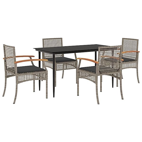 vidaXL 5-Tlg Garten-Essgruppe mit Kissen Grau Poly Rattan 3213612 günstig online kaufen