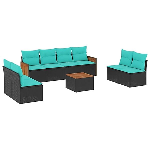 vidaXL 9-Tlg Gartensofa-Set mit Kissen Schwarz Polyrattan 3227576 günstig online kaufen