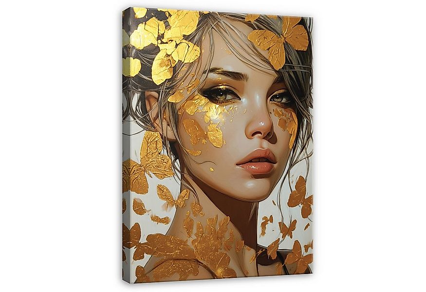 Wallarena Leinwandbild Frau Gold Schmetterlinge Wandbilder Wand Deko XXL Bi günstig online kaufen