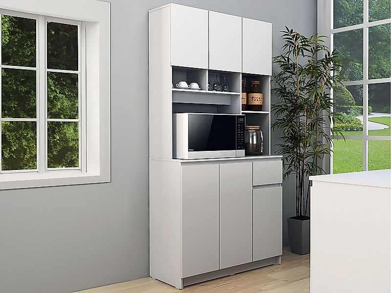 Küchenbuffet mit 6 Türen, 1 Schubladen & 5 Regalfächern - Weiß - NIZALI günstig online kaufen