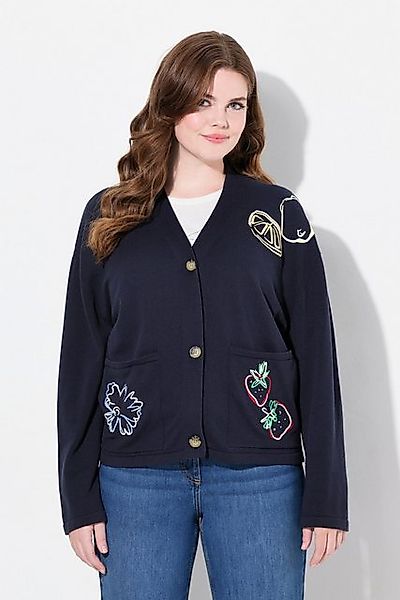 Ulla Popken Strickjacke Strickjacke Stickerei V-Ausschnitt günstig online kaufen