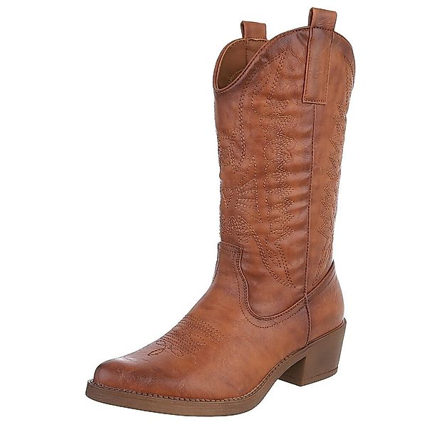 Ital-Design Damen Kniehohe Western-Stiefel mit Stickerei günstig online kaufen