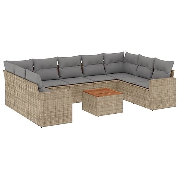 vidaXL 10-Tlg Garten-Sofagarnitur mit Kissen Beige Poly Rattan 3256598 günstig online kaufen