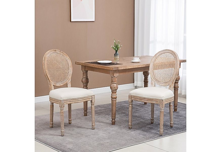 HOMCOM Esszimmerstuhl mit Rattan-Rückenlehne, Leinenoptik (Gepolsterter Pol günstig online kaufen