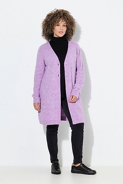 Ulla Popken Strickjacke Long-Strickjacke Rippstrick V-Ausschnitt Langarm günstig online kaufen