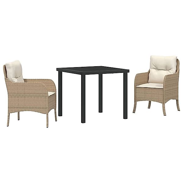 vidaXL 3-Teiliges Garten-Ess-Set mit Kissen Beige Poly Rattan 3380169 günstig online kaufen