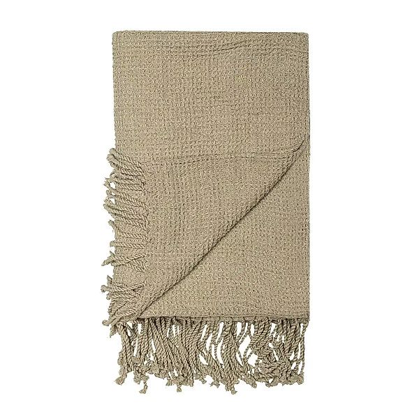 Decke mit Fransen aus Baumwolle in Grau - Grün günstig online kaufen