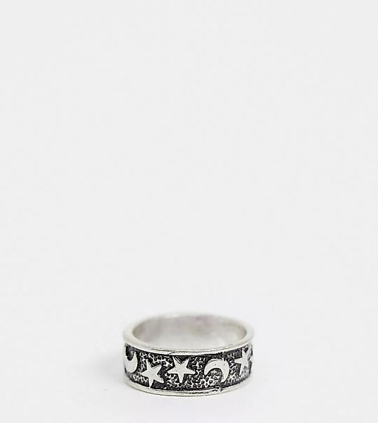 ASOS DESIGN Curve – Ring mit Stern- und Monddetail in polierter Silberoptik günstig online kaufen