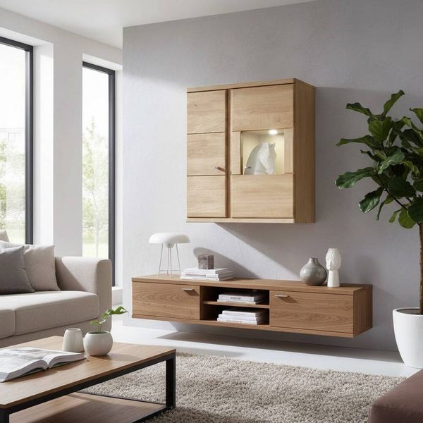 Hängevitrine aus Wildeiche Bianco 90 cm breit günstig online kaufen