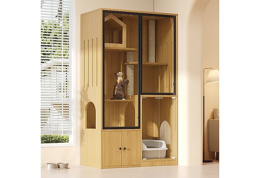 Flieks Katzenhaus Katzenvilla mit vierstockiger großer Katzenzaun, Tierhaus günstig online kaufen