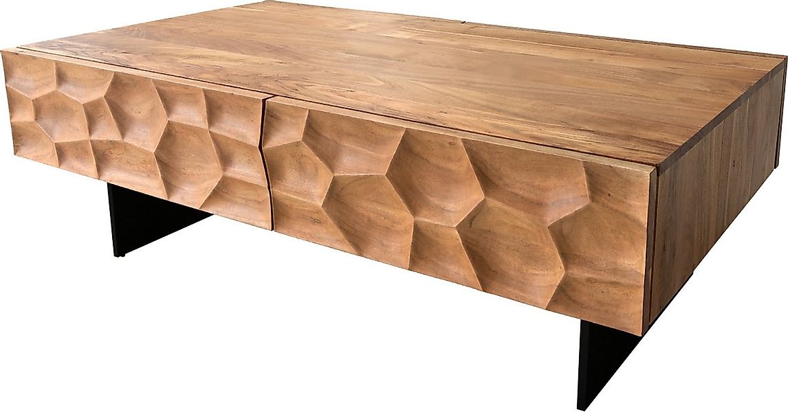 DELIFE Couchtisch Solu, Akazie Natur 120x70 cm 4 Schübe Fuß schwebend Metal günstig online kaufen