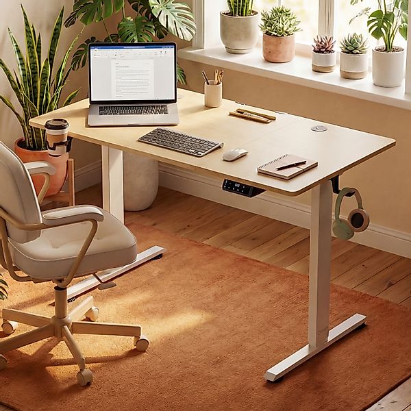 Höhenverstellbarer Schreibtisch Beige 140x60x72-117cm günstig online kaufen