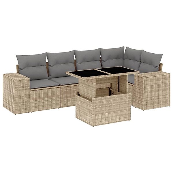 vidaXL 6-Tlg Garten-Sofagarnitur mit Kissen Beige Poly Rattan 3269149 günstig online kaufen