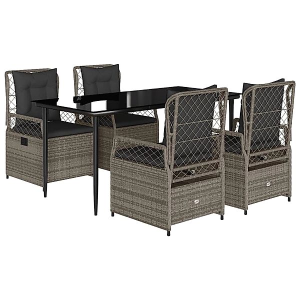 vidaXL 5-Tlg Garten-Essgruppe mit Kissen Grau Poly Rattan 3262988 günstig online kaufen