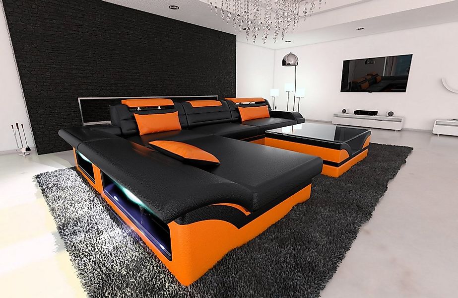 Sofa Dreams Ecksofa Couch Leder Sofa Monza L Form Ledersofa, Couch, mit LED günstig online kaufen