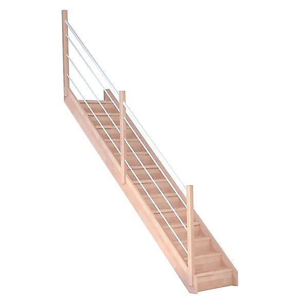 Treppe Mykonos Pro Buche Ger. 80cm Setzstufe Holz-Edelstahl-Geländer Weiß L günstig online kaufen