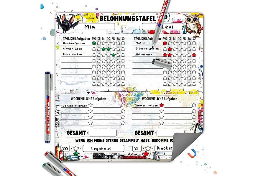 TOBJA Magnettafel Magnetische Belohnungstafel XL 2 Kinder Graffiti 4Stifte, günstig online kaufen