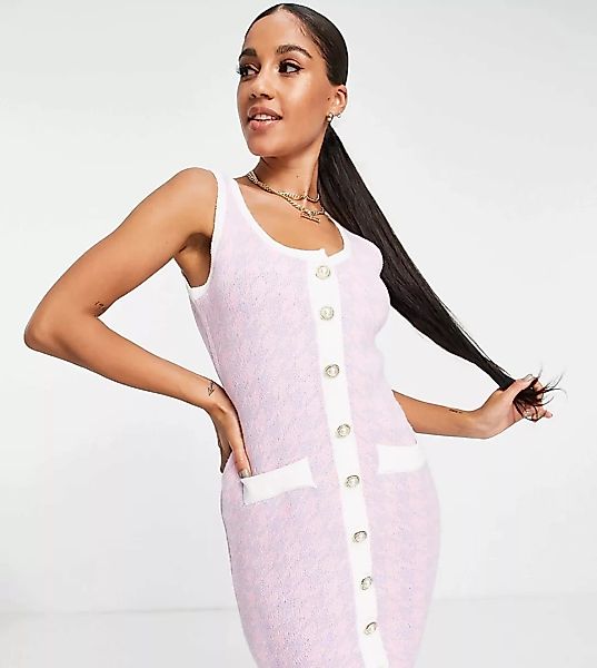 Missguided – Minikleid in Rosa mit Perlenknöpfen und Hahnentrittmuster günstig online kaufen