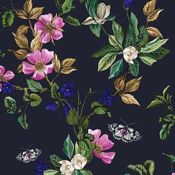 Joules Vliestapete Wakerly Woodland Floral French Navy Blau FSC® günstig online kaufen