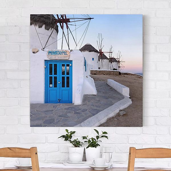 Leinwandbild - Quadrat Mykonos Windmills günstig online kaufen