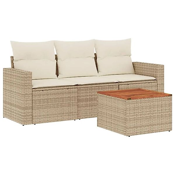 vidaXL 4-Tlg Garten-Sofagarnitur mit Kissen Beige Poly Rattan 3256324 günstig online kaufen