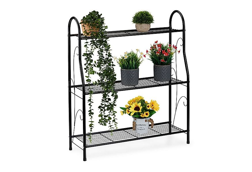 relaxdays Blumenständer Blumenregal Metall mit 3 Ablagen, schwarz günstig online kaufen