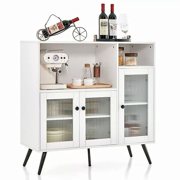COSTWAY Küchenbuffet Schrank mit Glastüren & Fächern, weiß, 100x39,5x100cm günstig online kaufen
