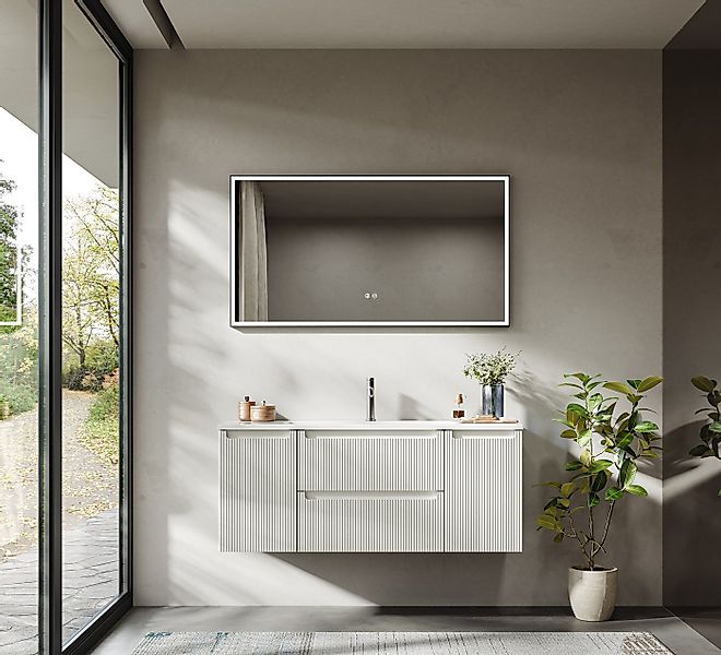 BRIDGE BENO Badmöbel-Set 120 cm Wandwaschtisch mit Mineralharzspüle, 2 Schu günstig online kaufen