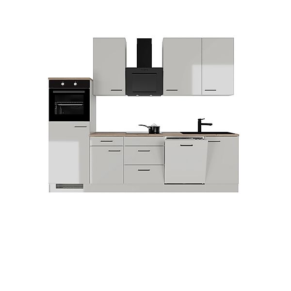 Flex-Well Exclusiv Küchenzeile Lund 280 cm Lichtgrau glänzend-Rauchgrau günstig online kaufen