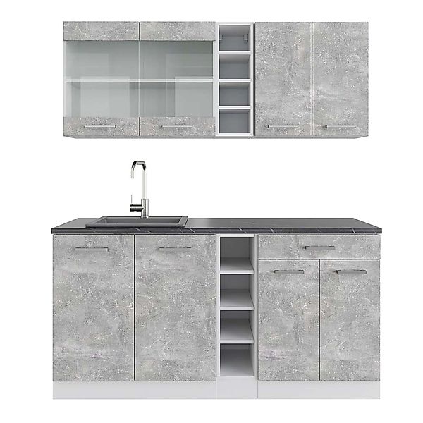 Vicco R-Line Singleküche Beton/Weiß 160 cm AP Anthrazit ohne E-Geräte günstig online kaufen