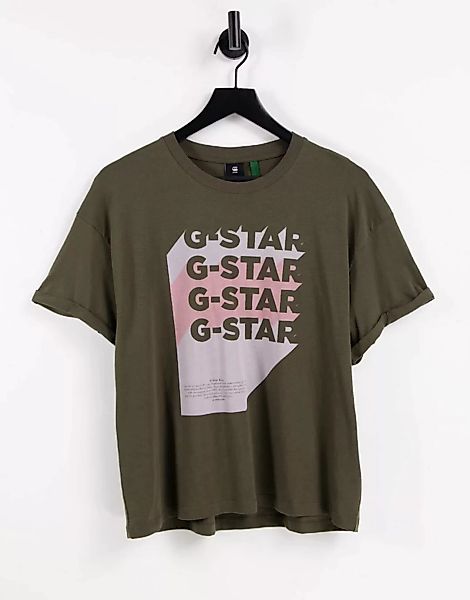 G-Star – T-Shirt in Grün mit Grafiklogo günstig online kaufen
