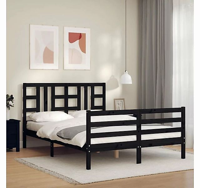 furnicato Bett Massivholzbett mit Kopfteil Schwarz 160x200 cm günstig online kaufen