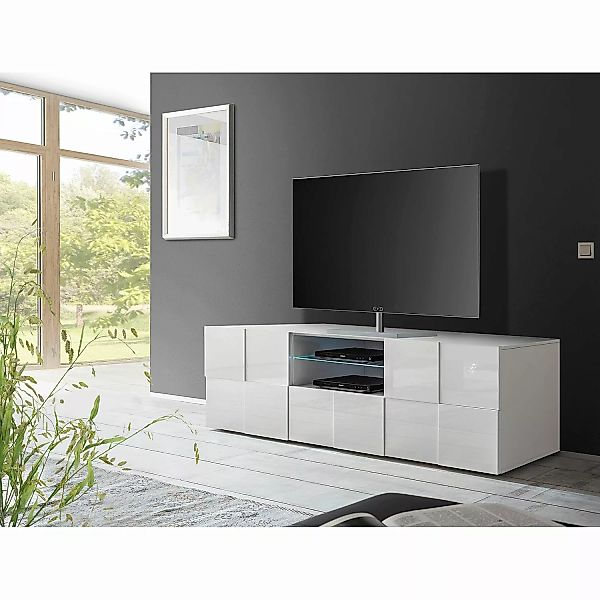 home24 LC Spa TV-Lowboard Dama II Hochglanz Weiß Spanplatte 181x57x42 cm (B günstig online kaufen