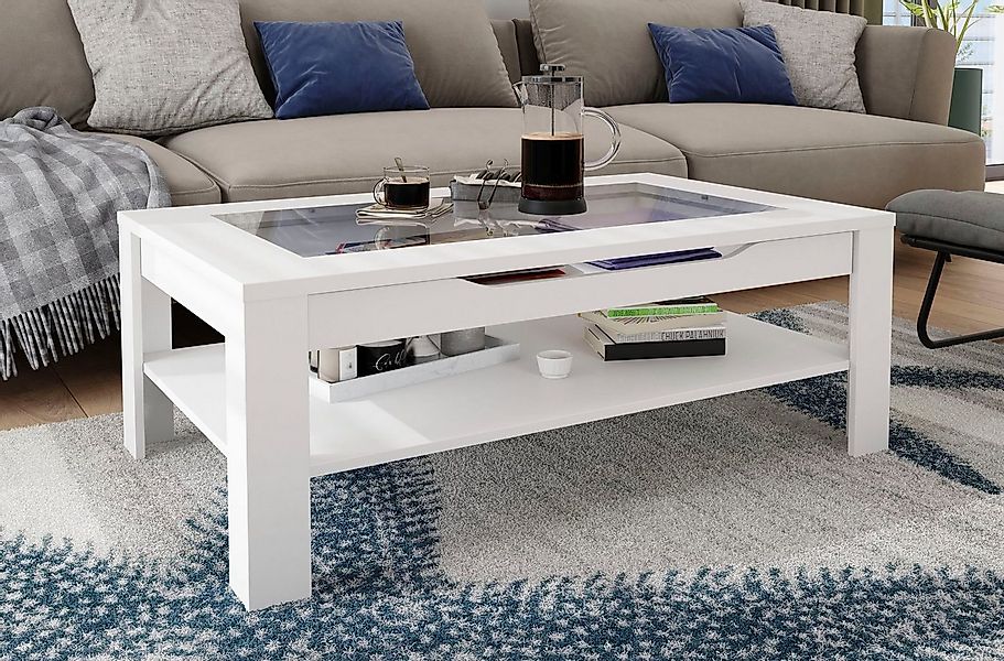 byLIVING Couchtisch Ralph, Breite 110 cm, mit Glaseinsatz und Schubkasten günstig online kaufen