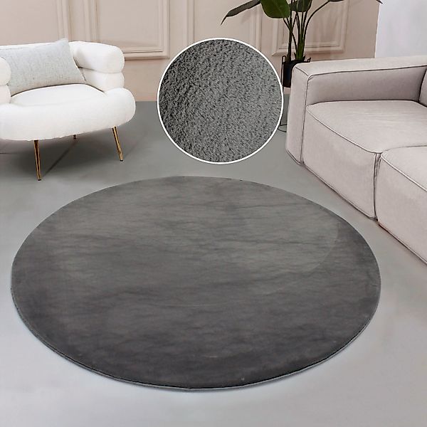 my home Fellteppich "Balu, Kunstfell Teppich, Modern" rund 20 mm Höhe Kanin günstig online kaufen