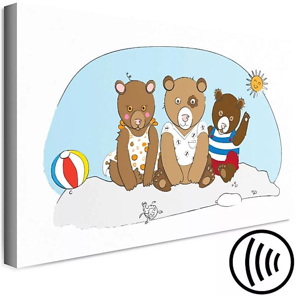 Bild auf Leinwand Sommerferien - sonnige Illustration für Kinder mit Teddys günstig online kaufen