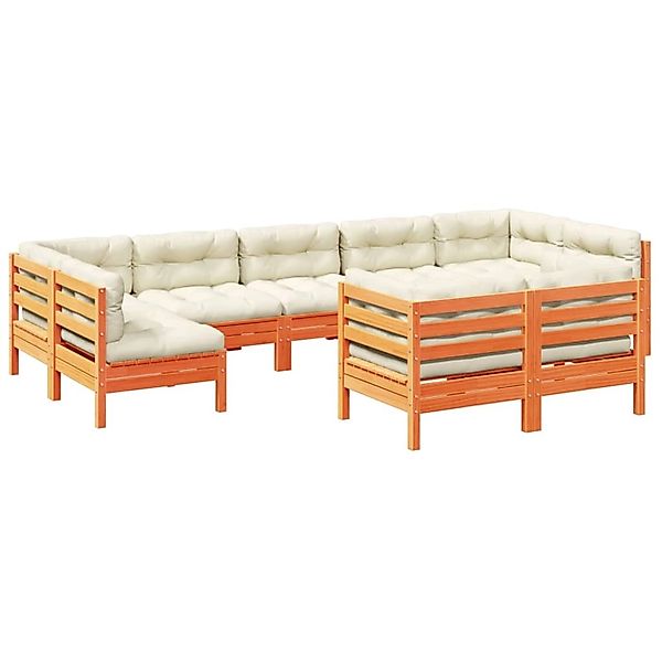 vidaXL 9-Tlg Garten-Sofagarnitur mit Kissen Wachsbraun Kiefernholz 3299633 günstig online kaufen